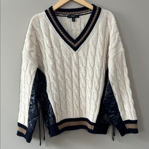 Weekend Max Mara Dalida Cable Knit Sweater Cream Navy Blue US Size XL